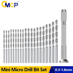 Brocas torção CMCP HSS, conjunto mini broca micro broca, broca de mão de alumínio, modelo artesanal com ferramenta Case, 0.3-1.6mm