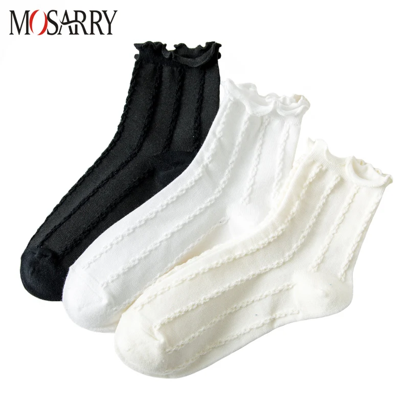 3 Pairs/Set Ruffle Female Socks Medium Tube Cotton Lolita Bow Cosplay Princess uniform Costumes Accessories Women Socks