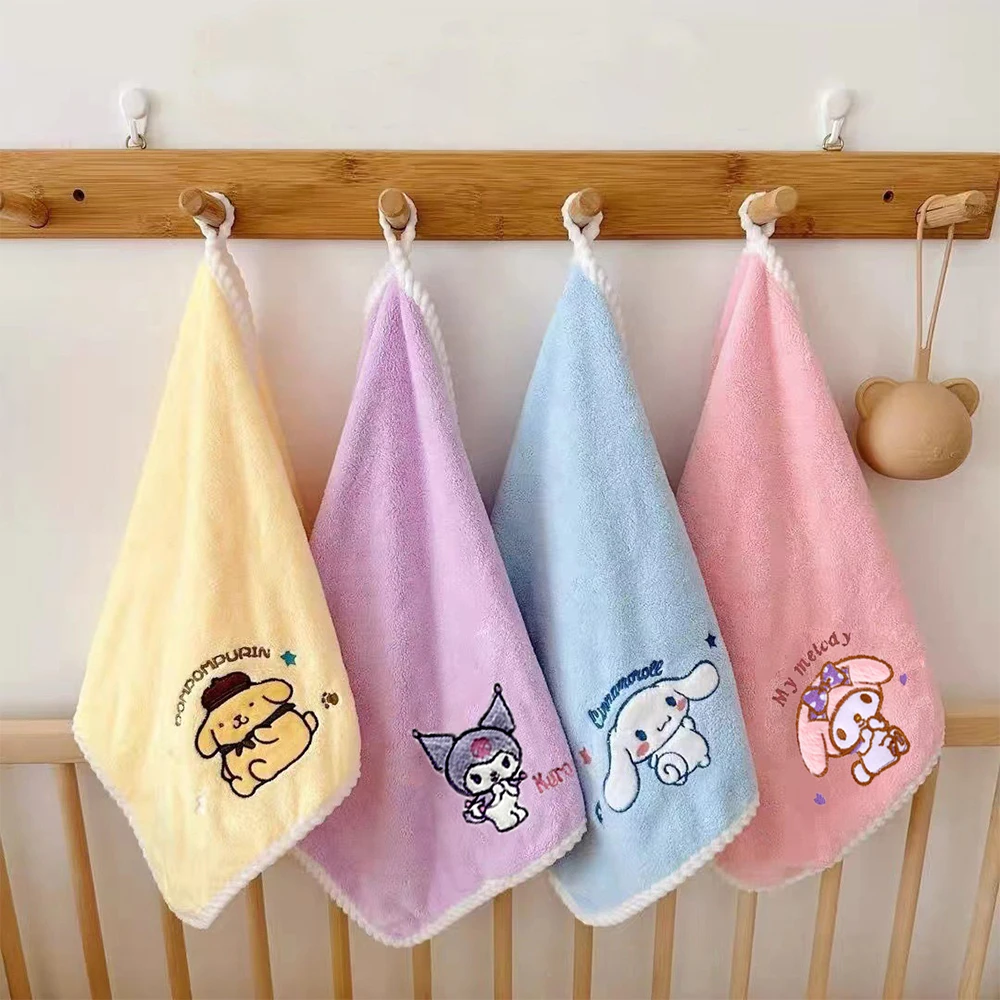 Sanrio Cinnamoroll Towel Kawaii Kuromi Cartoon Face Wash Dry Hair Towel Coral Fleece Embroidery Soft Bath Towel Student Gifts