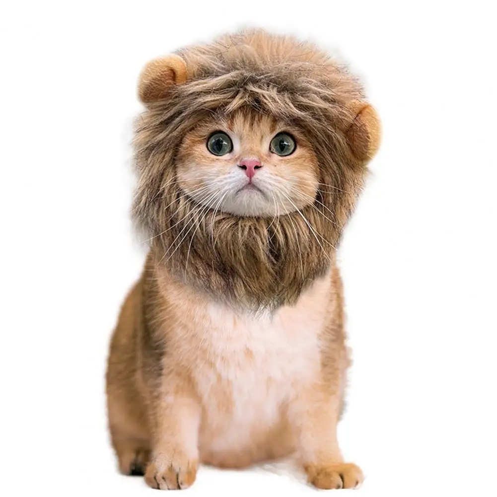 

Halloween Cat Lion Mane Wig Costume Funny Lion Hair Pet Cosplay Outfit with Ear for Holiday Photo Shoot Party Dress-up Accessory