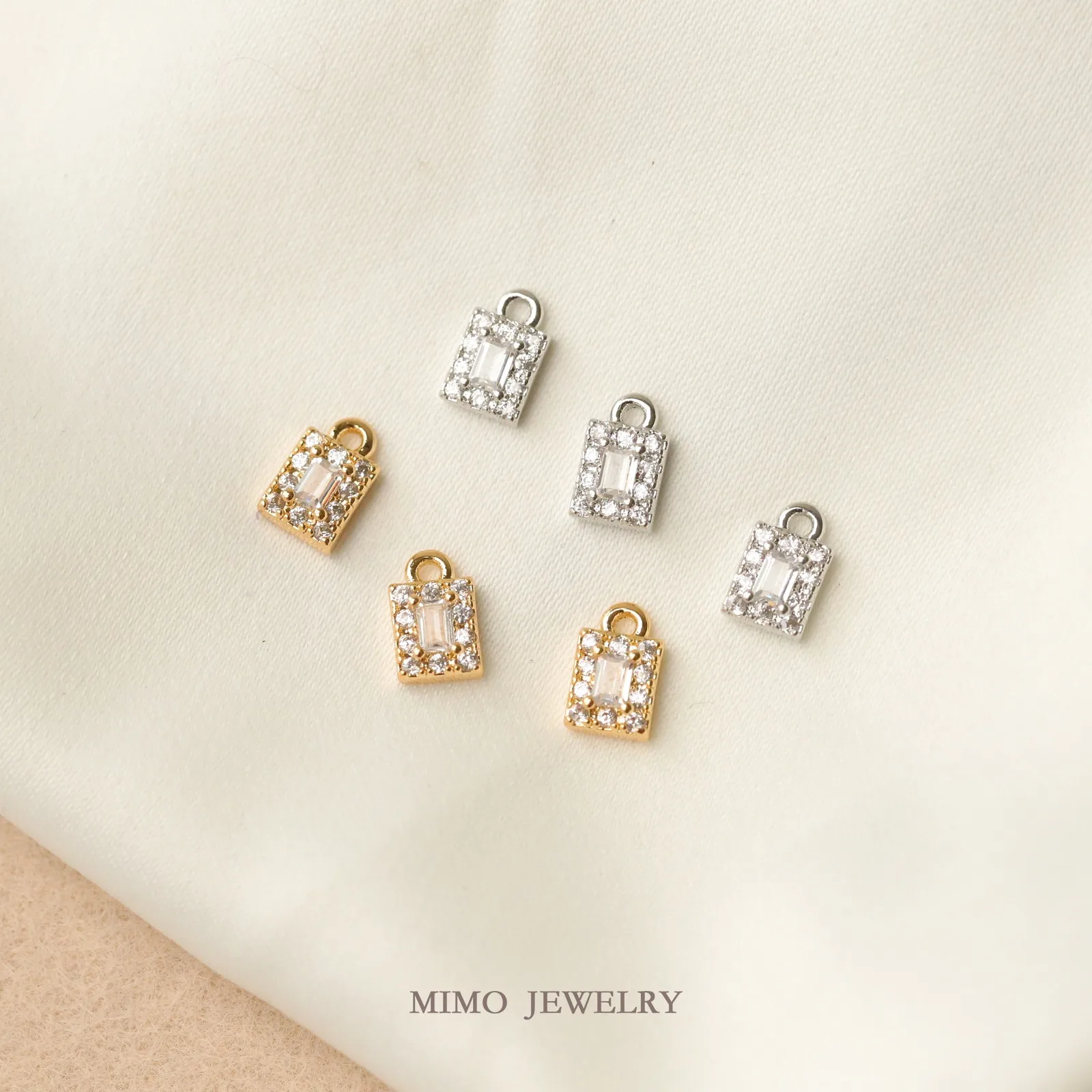 Zircon Micro Inlaid Rectangular Mini Charms Pendant Supplies DIY Hand Brass Gold Plated Accessories 7.8*5mm