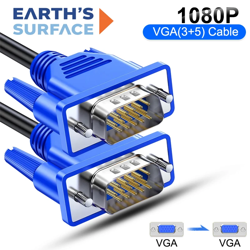 1080P VGA-Kabel, 15-polig, Stecker auf Stecker, VGA-Video-Verlängerungskonverter-Anschluss für Computer, Monitor, Bildschirm, Projektor, PC, TV-Adapter