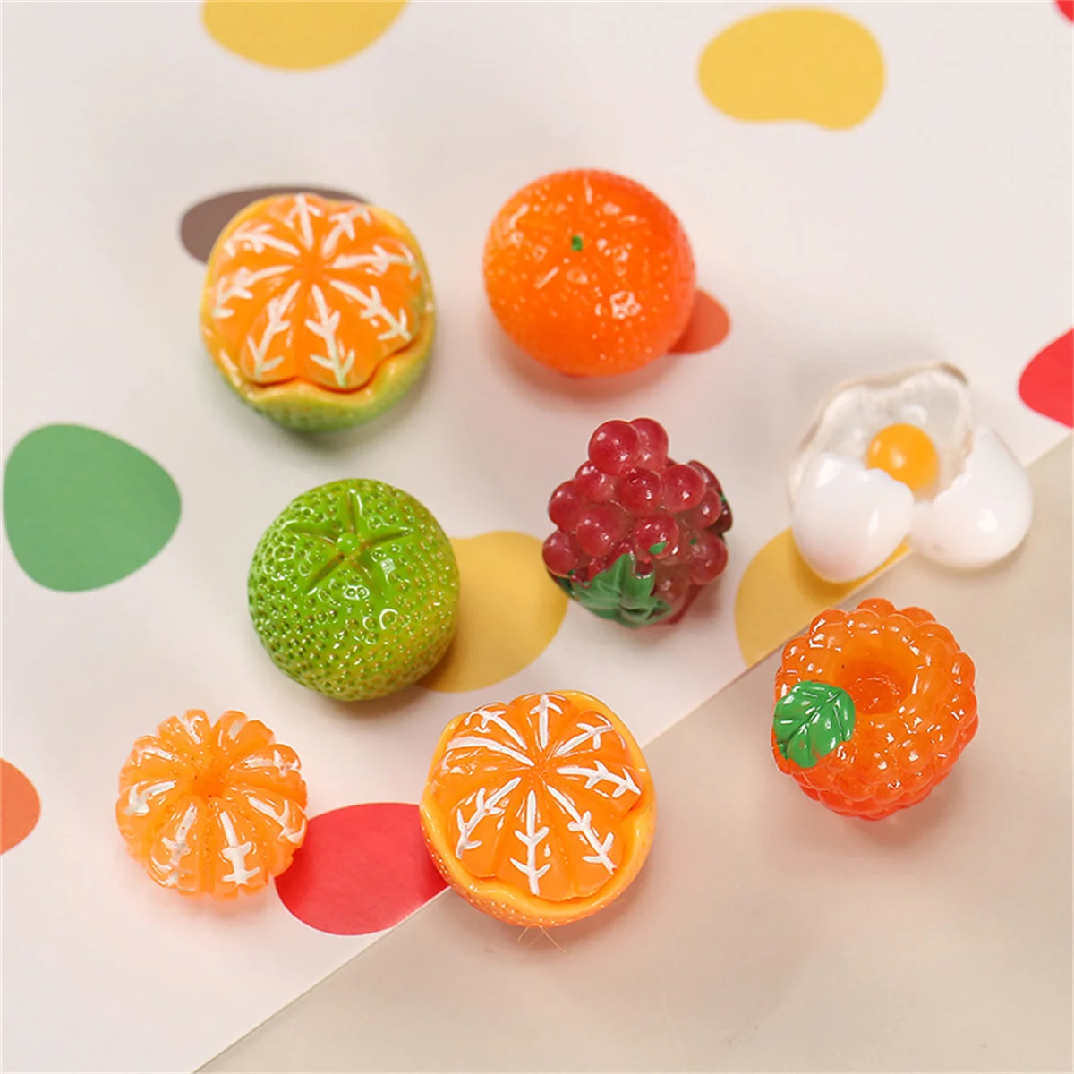ZW25 10pcs/lot Resin Lovely Mixed Artificial Orange Cute Fruits Grape Egg DIY Embellishments Hairpin Accessories Beads