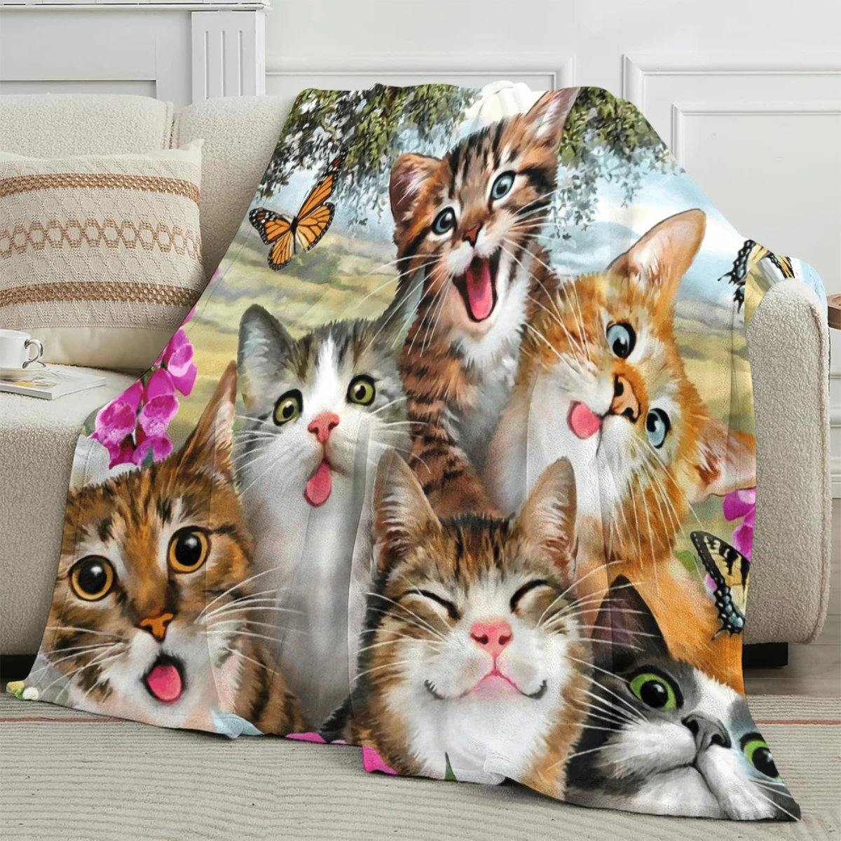 

Cute Cat Blanket Perfect For Home Sofa Naps Camping Travel Holiday Gifts Suitable For All Seasons Warm Flannel Blanket