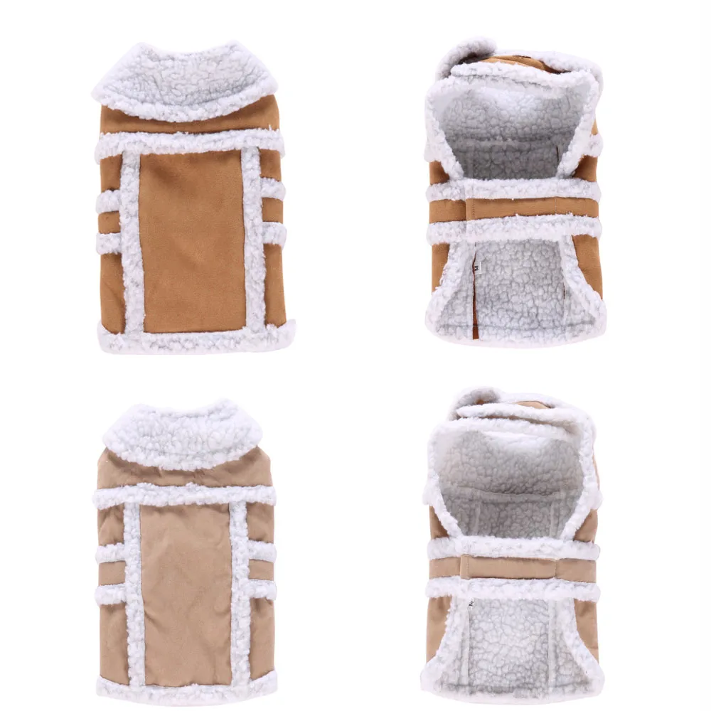 Winter Pet Dog Clothes Suede Lapels Plus Fleece Warm Dog Coat Adjustable Bust Jacket for Puppy Dogs