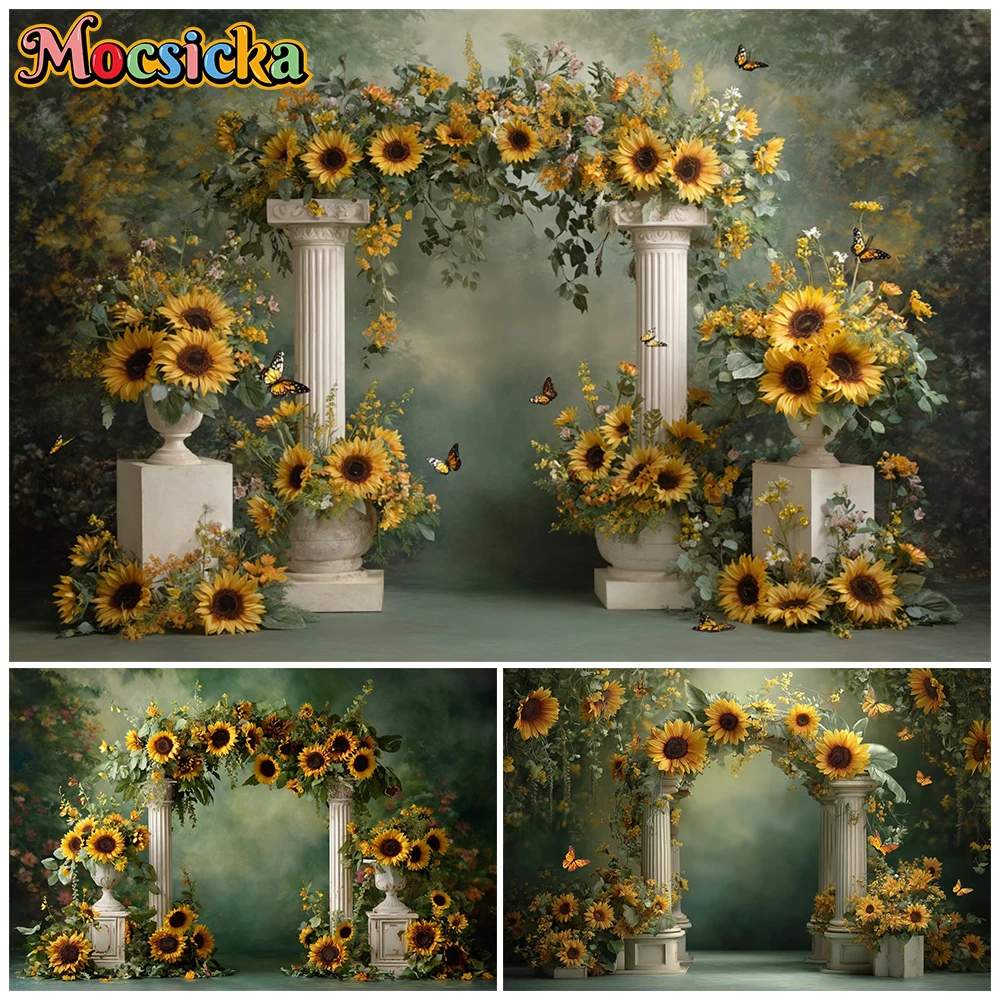 

Mocsicka Photography Background Spring Yellow Sunflower Decorations Adult Wedding Child Birthday Portrait Backdrop Studio Banner
