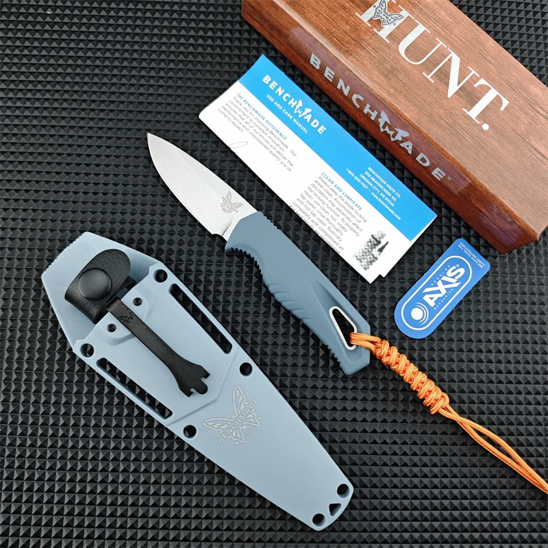 BM18050 Cross Small Straight Knife, Light Blue Nylon Fiber Handle Rescue Tool Knife, Convenient Fixed Knife