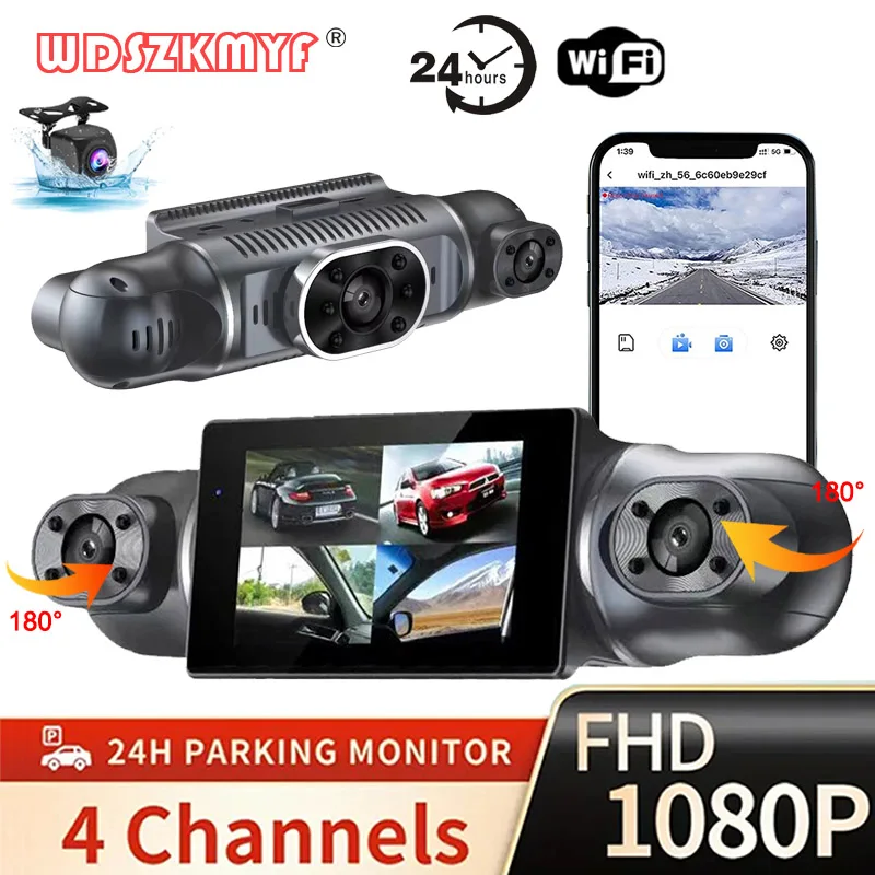 

4 Lens WIFI DashCam for Cars Video Recorder 1080P Car Dvr Rear View Camera Night Vision Parking Monitor Black Box Car Assecories
