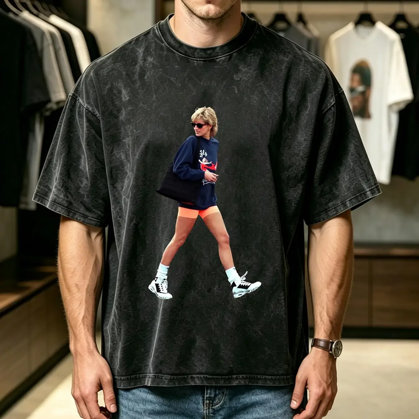 washed T Shirt Magazine Princess Diana Streetwear TV Sportswear Top 4049 vintage Washed Stretched fashion Breathable