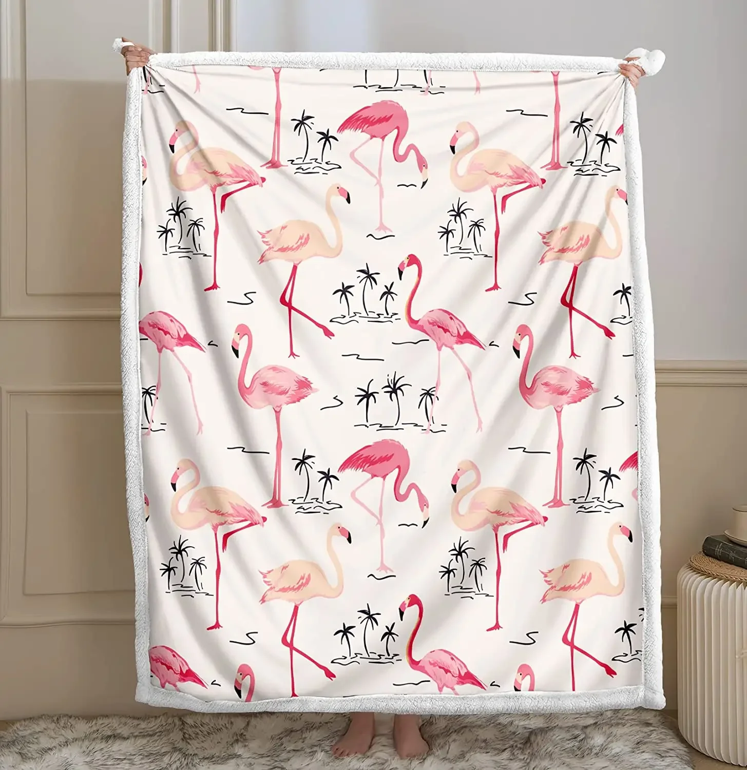 Flamingo Girls for Woman Blanket Tropical Throw Blanket Pink Flamingos Pattern Sherpa Fleece Blanket Soft Warm Plush Blanket