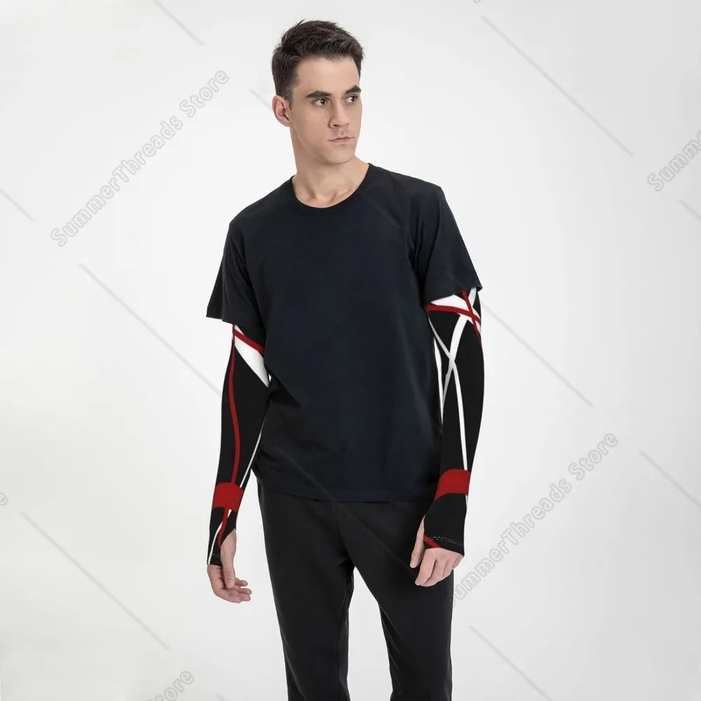 Abstract Red And White Lines On Black Sun Protection Arm Sleeves Thorn Proof Garden For Men Women,Sweatproof Sun