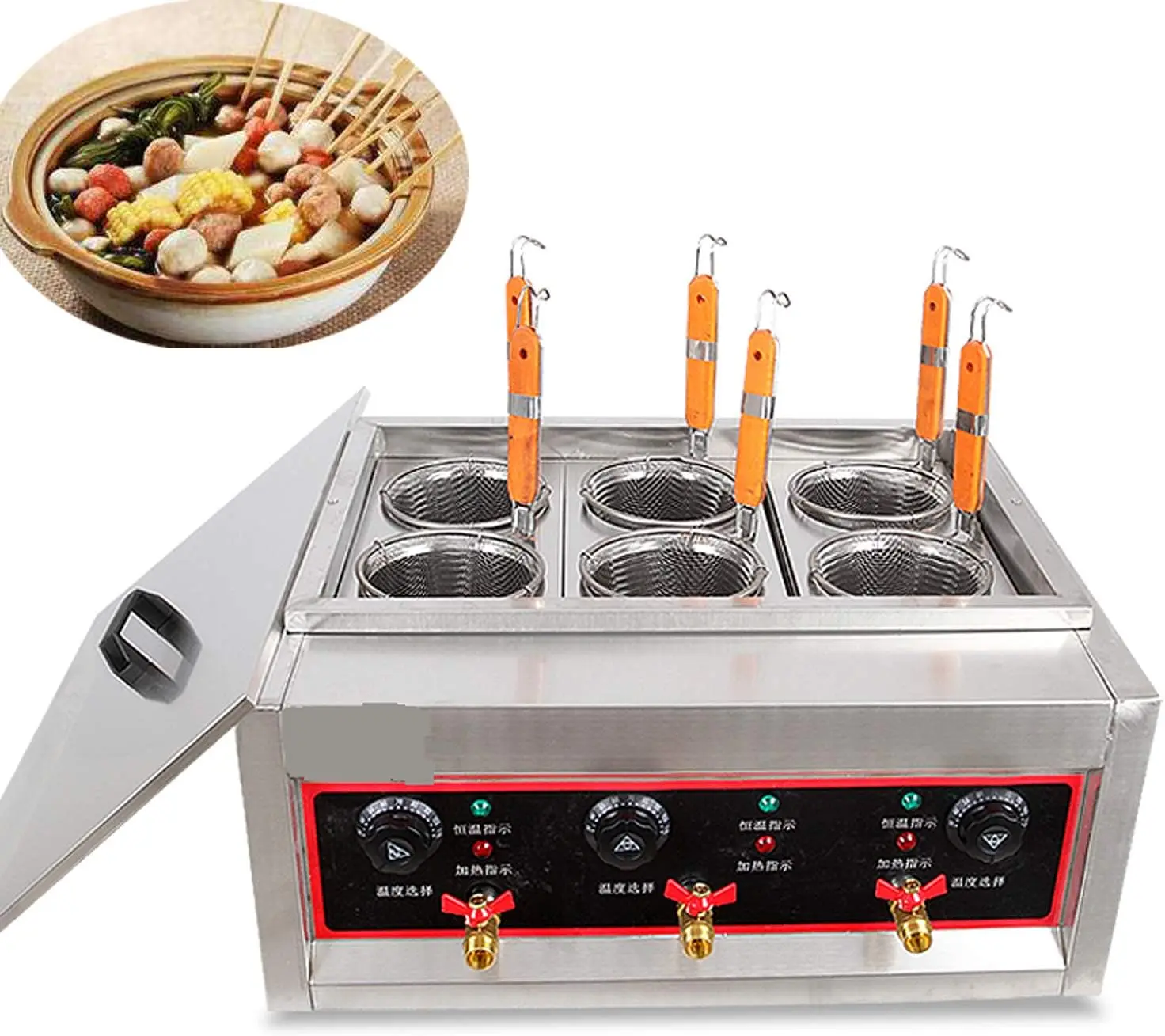 ماكينة طهي المعكرونة التجارية ذات 6 فتحات ماكينة طهي المعكرونة الكهربائية ماكينة صنع المعكرونة 220 فولت