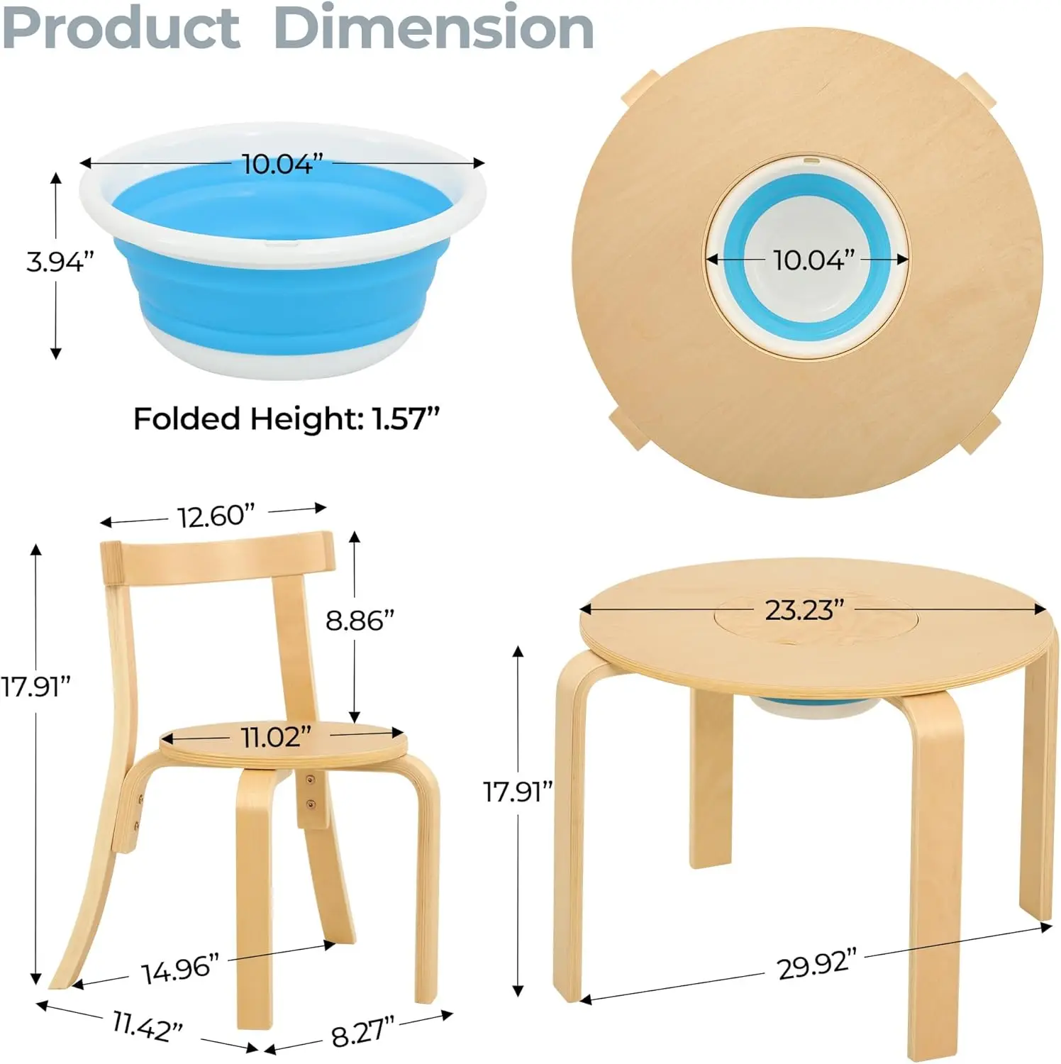 Table and 4 Curved Back Chair Set, 5-Piece Kids Furniture for Craft Art and Building Blocks, with Foldable Storag