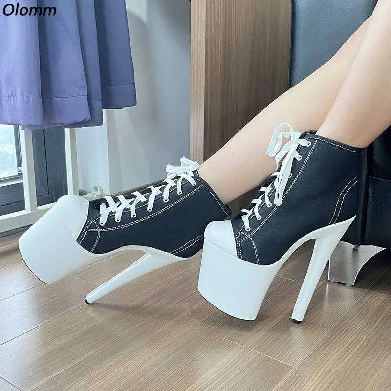 Olomm Bottes à plateforme noires et rouges fabriquées à la main avec détails à lacets - Chaussures de mode alternatives Taille 36-44