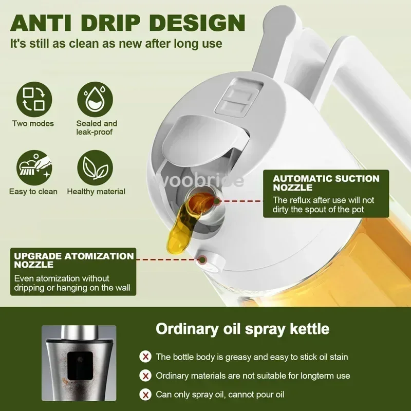 500ml 2 in 1 Spray Oil Dispenser Olive Oil Spray Barbecue Cooking Olive Oil Jar Baking Vinegar Soy Sauce Spray Container