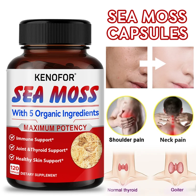Organic Sea Moss Capsules, Natural Superfood Complex, Anti-aging, Support Immune, Detox, Thyroid, Joint & Digestive Wellness