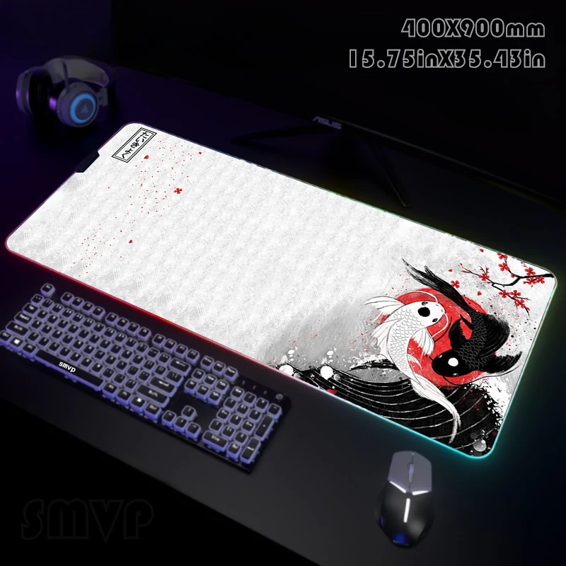 

Fish Large RGB Mouse Pad Gaming Mousepad LED Mouse Mat Gamer Mousepads PC Desk Pads RGB Keyboard Mats XXL 35.4x15.7in