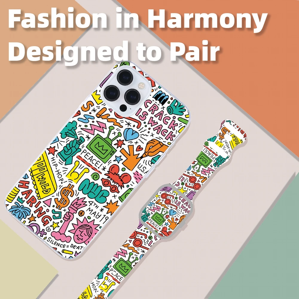 Blume Maßgeschneiderte Silikonbänder und Handyhüllen-Set für iPhone 12–17 und Apple Watch 9 8 7 6 5 Ultra SE 38 40 41 42 44 45 49 mm Geschenke