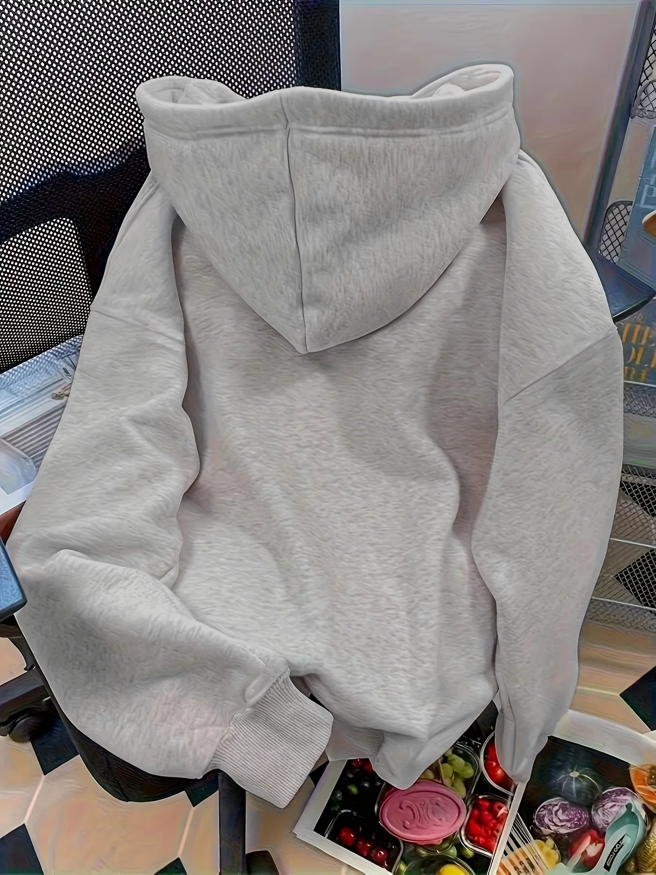 Unisex-Kirsch-Hoodie mit Vintage-Schriftzug-Druck auf der Rückseite, Oversized-Sweatshirt im koreanischen Stil, lässige Streetwear – Detail 6