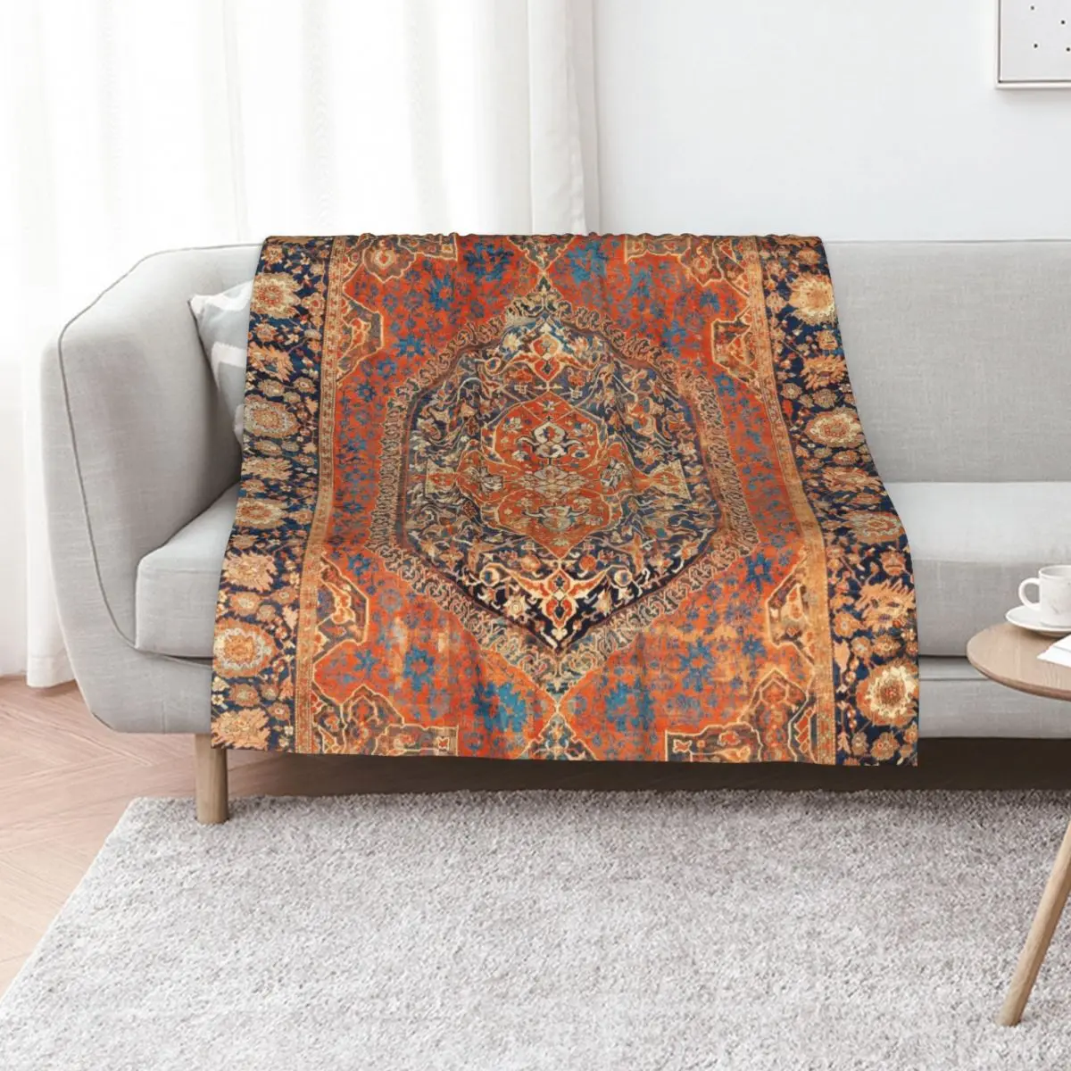 

17th Century Turkish Carpet Print Throw Blanket Cozy Home Blanket Gift for Christmas Holiday