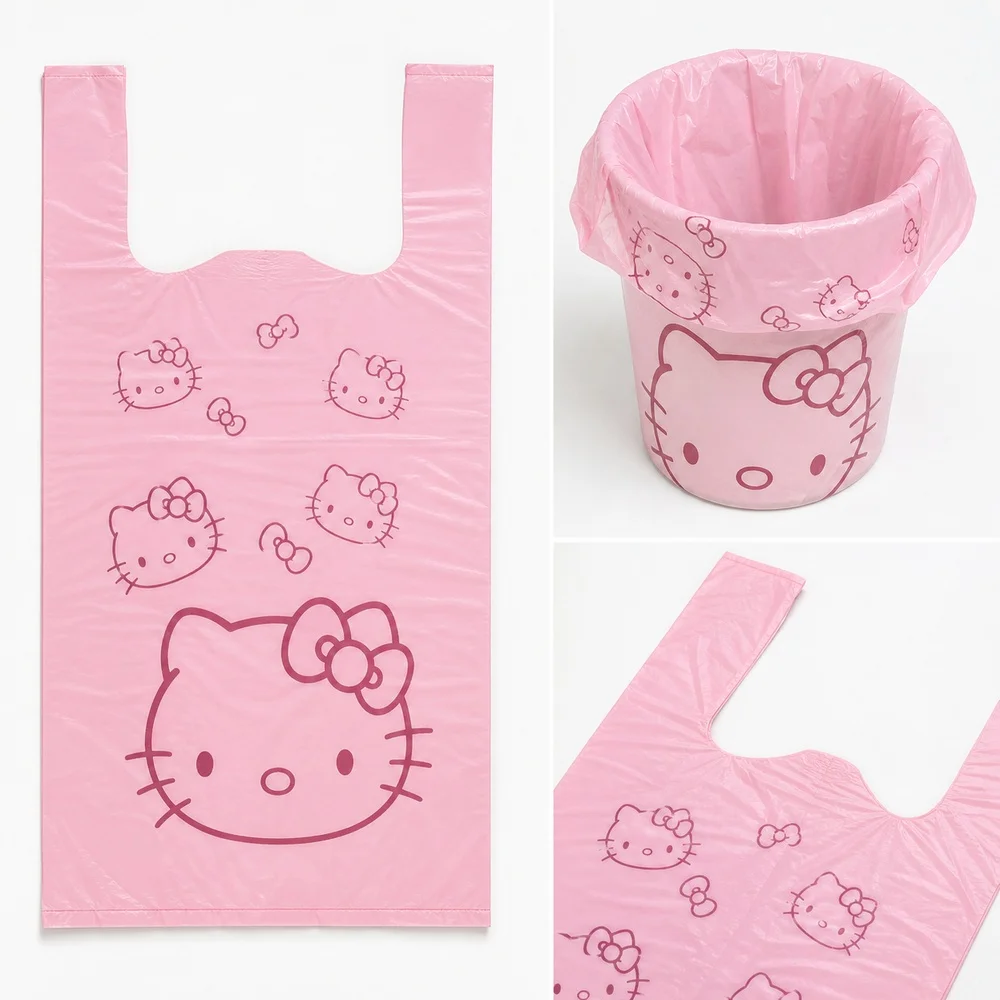 Pink Cartoon Cat Printed Vest Trash Bags 50Pcs 30x50cm Plastic Garbage Bags Kitchen Bathroom Waste Bin Liners Household Supplies view 3