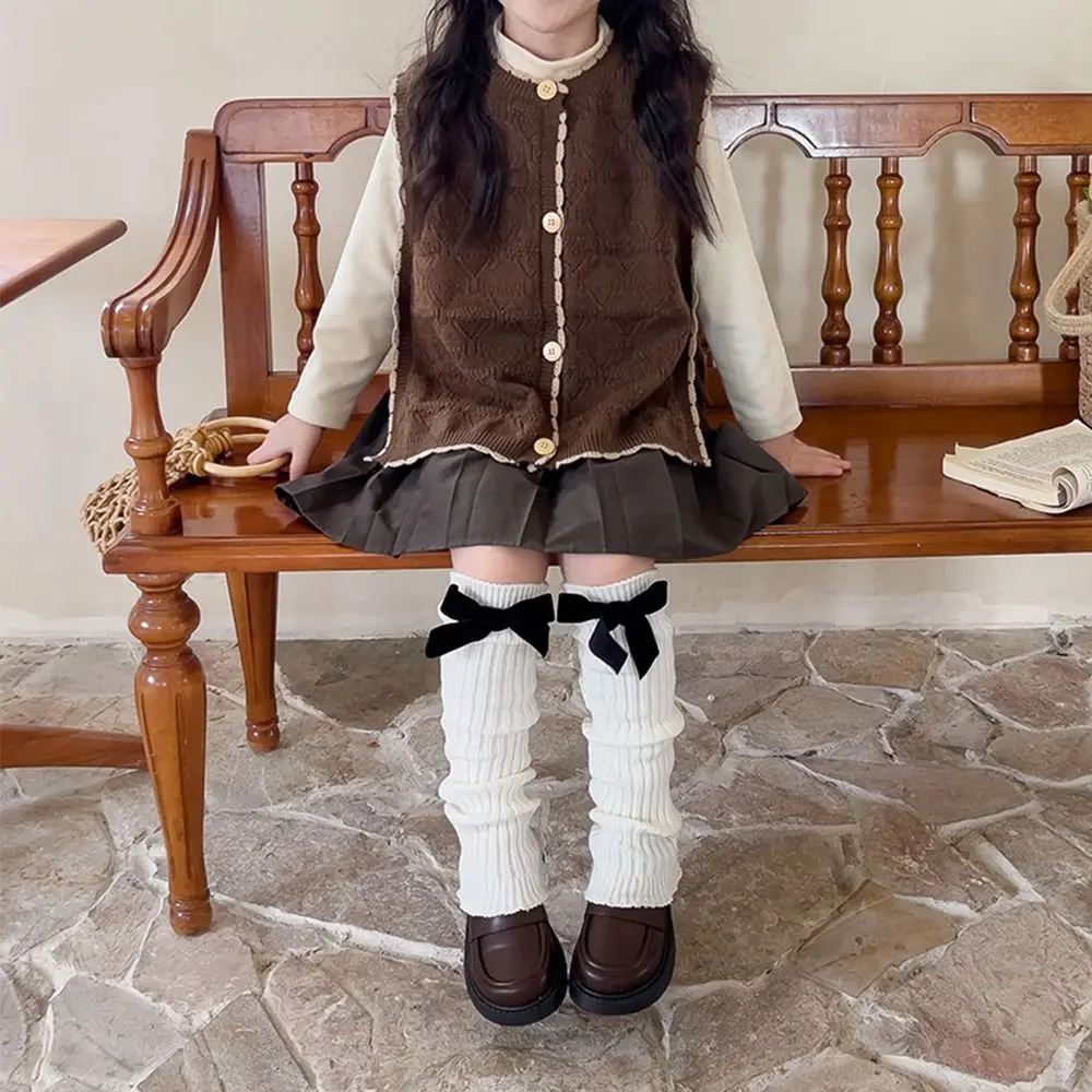 Balletcore de lã infantil malha perna quente, estilo japonês, fita de arco, doce JK, Harajuku, outono, inverno