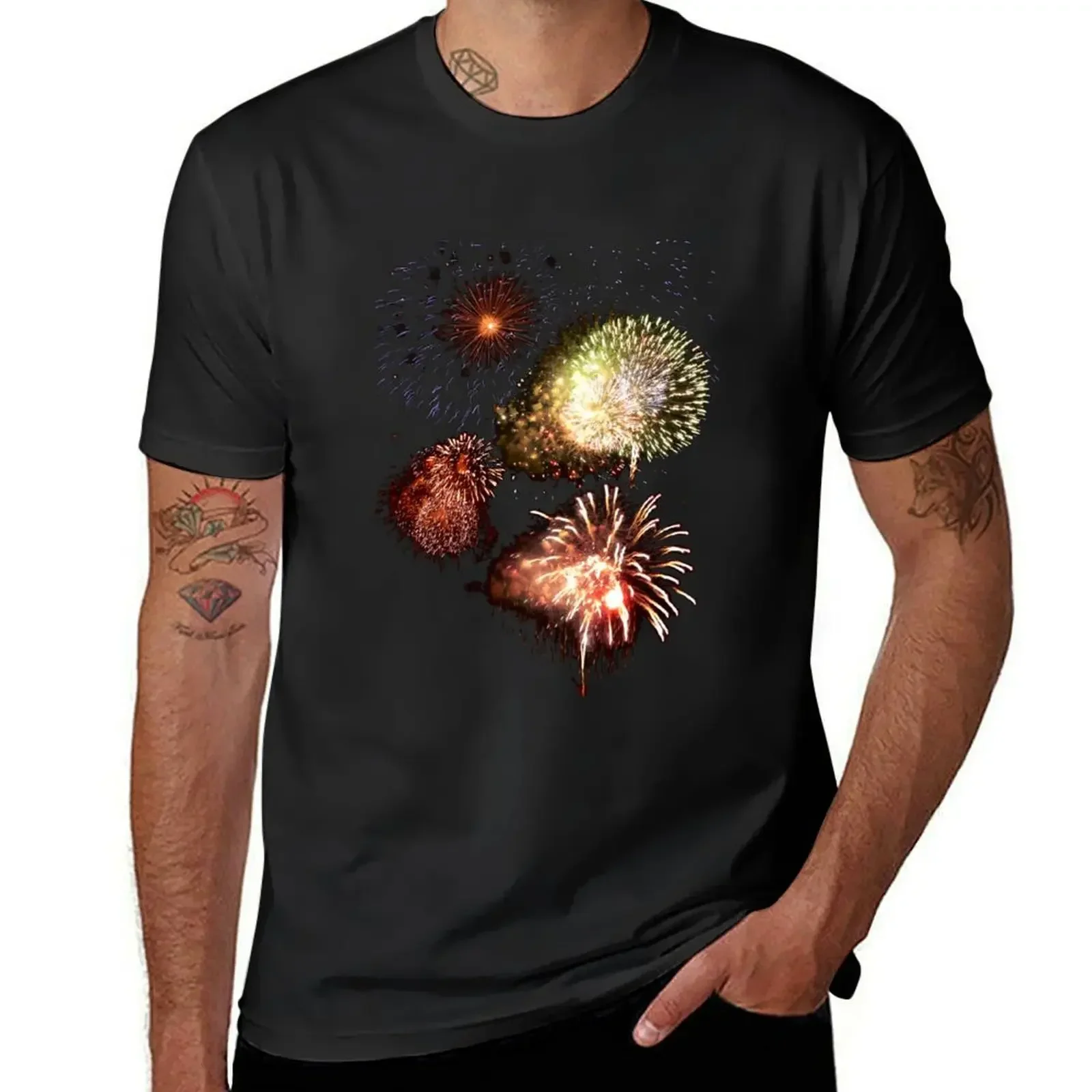 Firework Display T-shirt for a boy oversizeds men t shirts