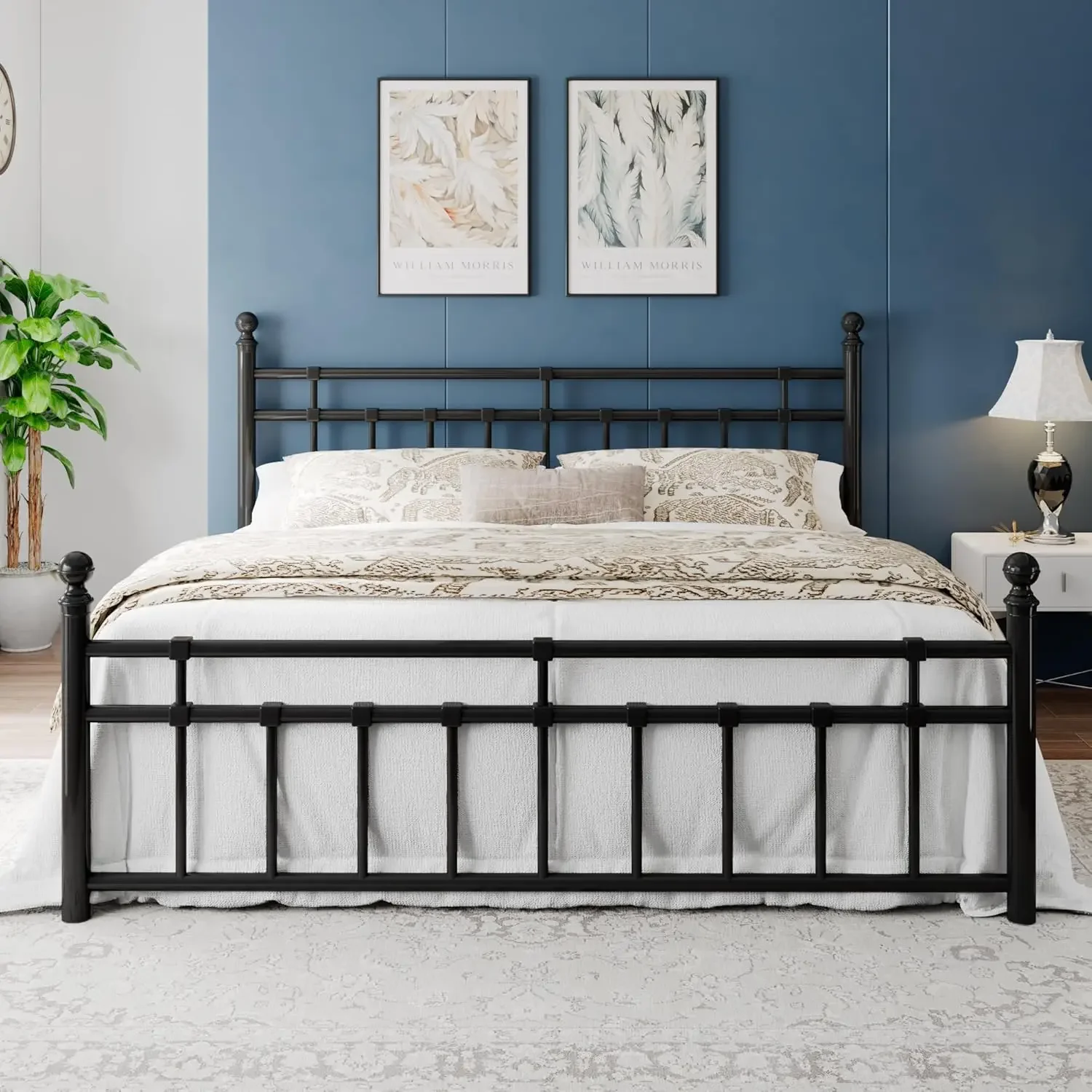 

King Metal Platform Bed Frame With Headboard And Footboard, Heavy Duty King Size Bed Frame, NO Box Spring Needed, Easy Assembly,