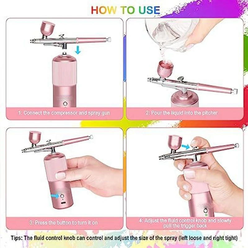 Airbrush Set - Handheld Airbrush Compressor Cordless Automatic Metal For Nail Art, Cosmetics, Cake Decorating