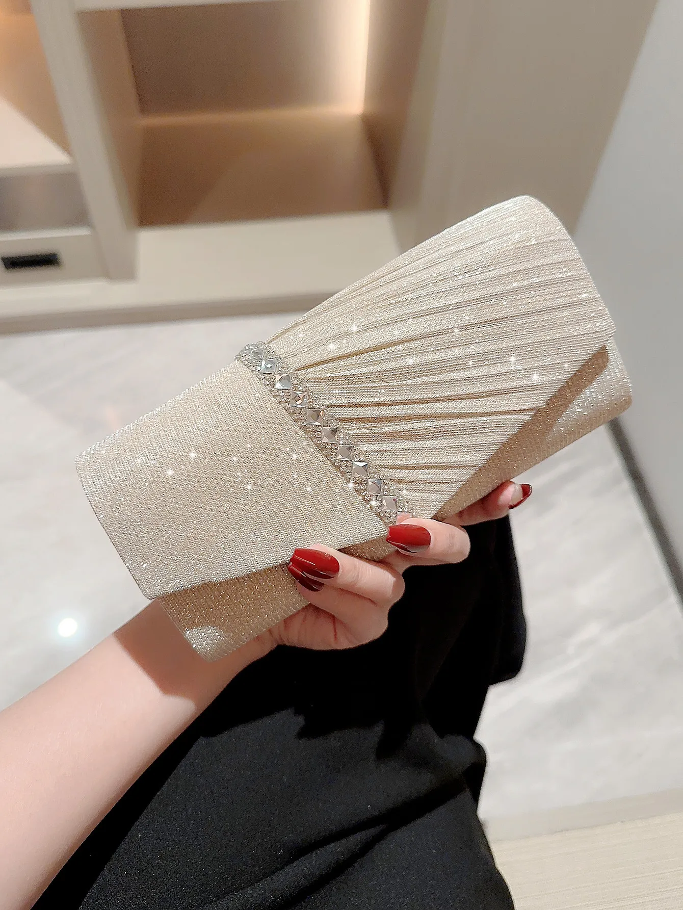 Women\'s Wedding Clutch Bag Luxury Rhinestone Bow Handbag Banquet Evening Party Purse Chain Diagonal Shoulder Bags For Women