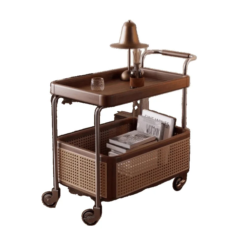 

Solid wood mobile with wheel edge few stainless steel storage medieval trolley living room storage rattan storage simple