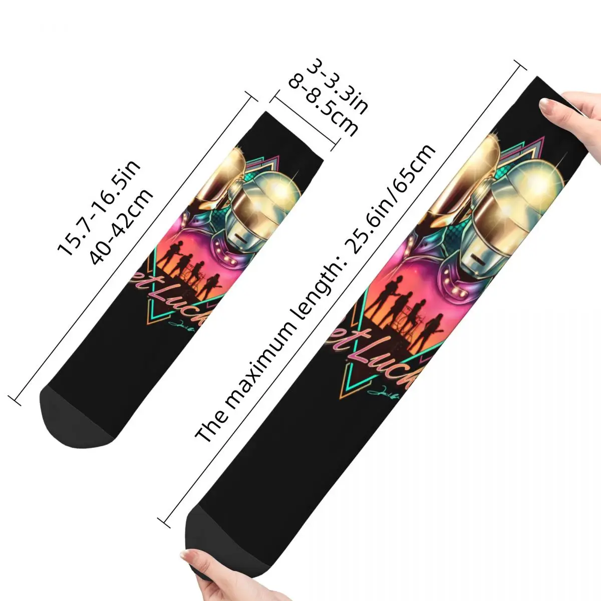 Funny Crazy Sock for Men Helmet Get Lucky Hip Hop Harajuku Daft Punk Rock Band Happy Pattern Printed Boys Crew Sock Casual Gift