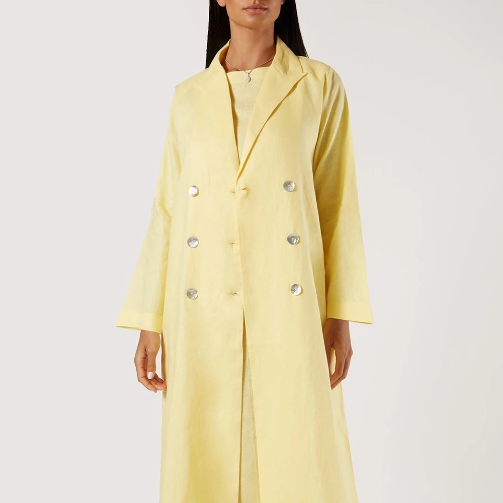 Personalizado cor sólida jaqueta feminina duplo breasted pico lapela branco amarelo longo blazer vestido 1 peça roupas femininas de luxo 2025