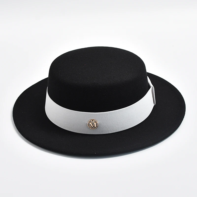 British Style Fedora Hats for Women Fashion Autumn Winter Flat Top Bow Elastic Ribbon Felt Hats Wedding Dress Jazz Cap