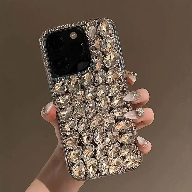 

New INS Korean Style Rhinestones Phone Case For iPhone 16 15 14 13 12 11 8 7 X XS XR Pro Max Plus Transparent Protective Cover