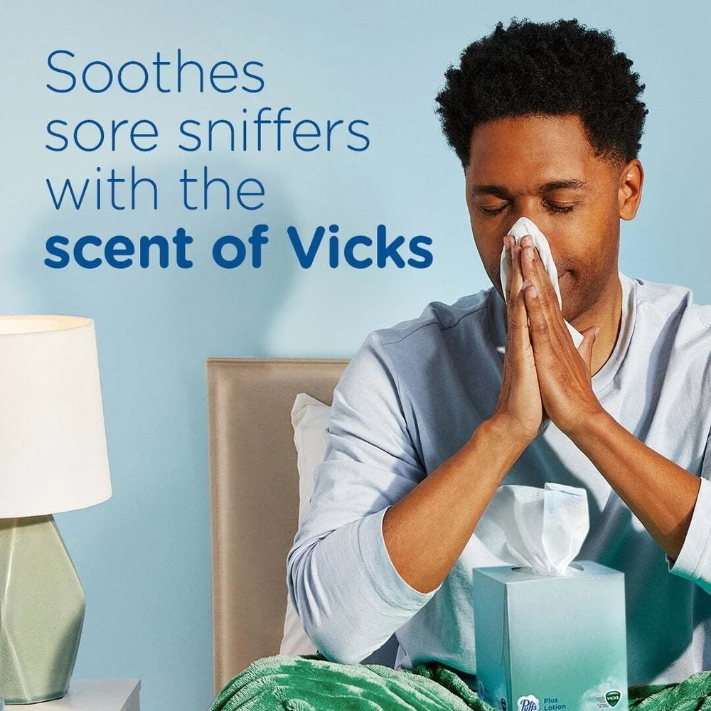 Plus Lotion with the Scent of Vicks Facial Tissue White 4 Cubes 48 Facial Tissues per Box