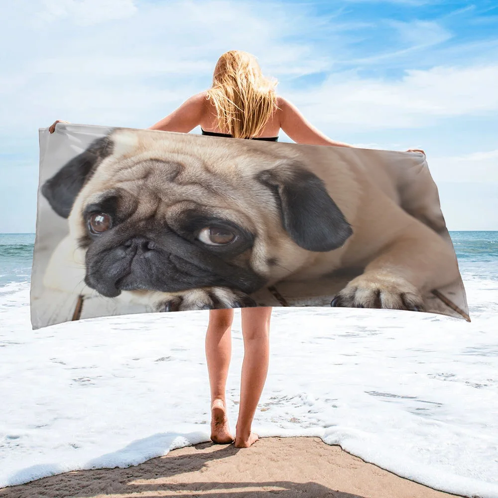 Lovely Pet Pug Microfiber Bath Towels for Adults Soft Travel Bath Towel Portable Shower Towel for Yoga