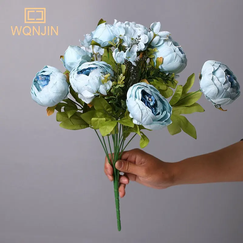 WQNJIN Künstliche Blumen aus Pfingstrosen aus Seide mit 13 Köpfen, Vintage-Blumenstrauß, Pfingstrosen, Blumen für Zuhause, Tischdekoration, Hochzeitsdekoration – Detail 3