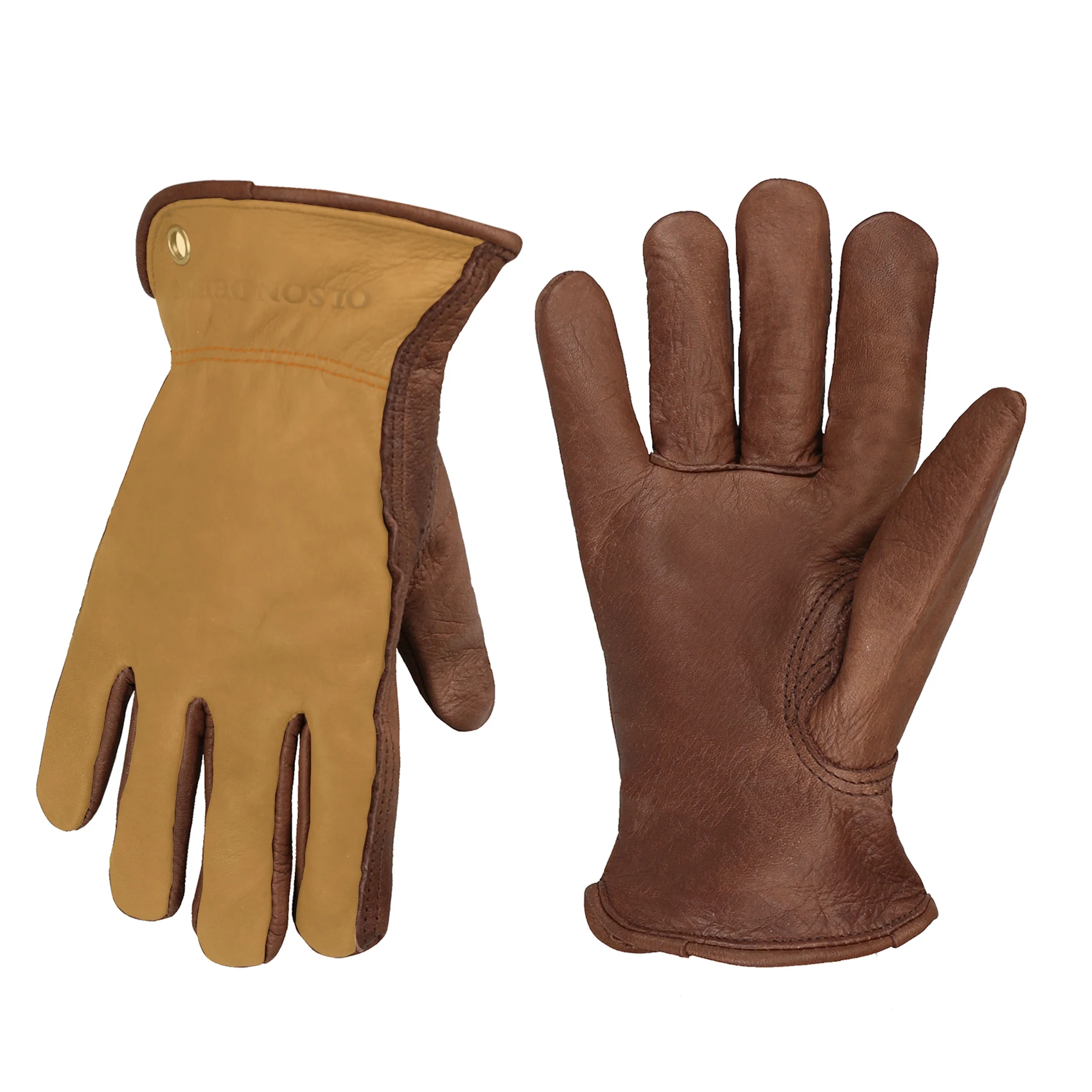 OLSON DEEPAK Cowhide Leather Gloves for Men&Women,Brown Moterbike Leather Gloves,Thorn Proof Garden Work Gloves