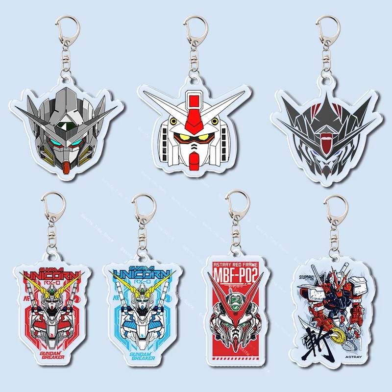 5CM Gundam Acrylic Keychain RX-78 Unicorn Astray Red Frame Robot Head Key Ring Anime Backpack Pendant Fans Collectible Gift