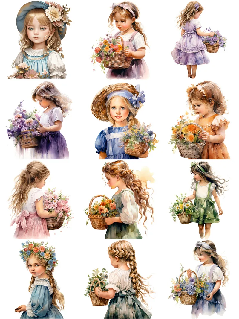 Flower basket girl Stickers Crafts And Scrapbooking stickers kids toys book Decorative sticker DIY Stationery