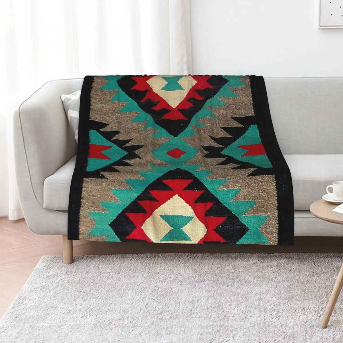 Navajo Blanket pattern, turquise, red, grey, black Throw Blanket Year Round Soft Comfortable Blanket for Home