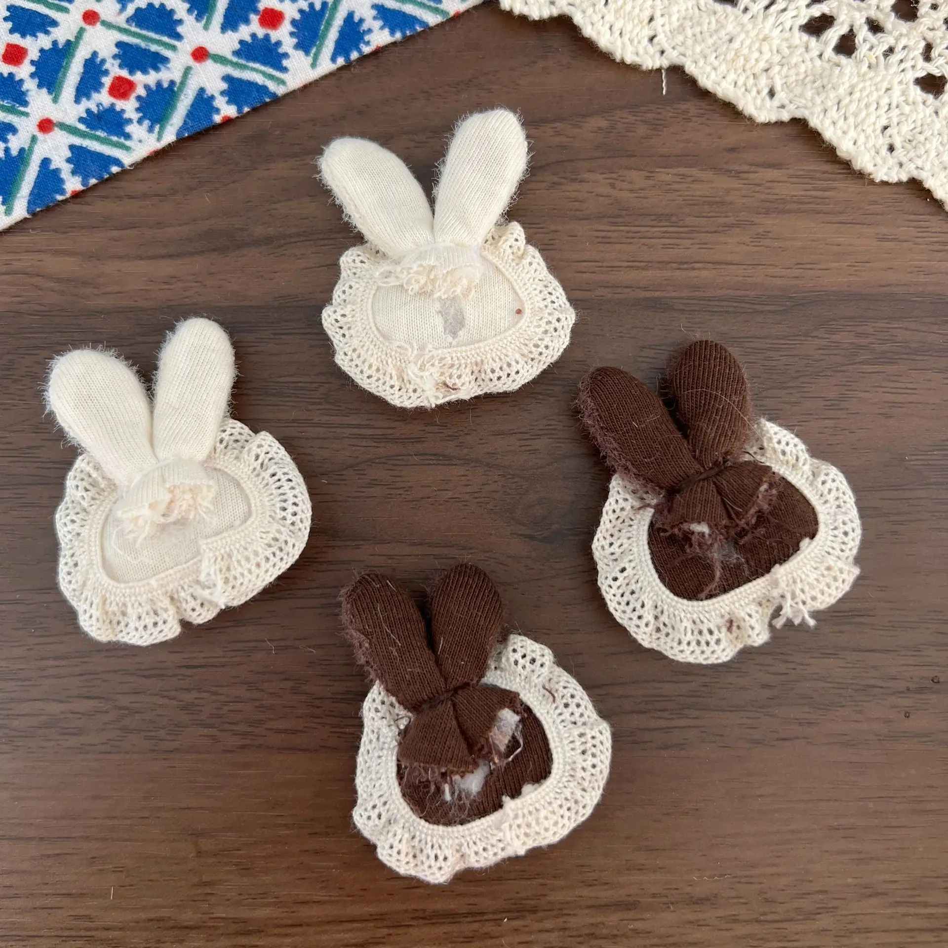 Brooch Pin Lace Rabbit Cotton Filled Beige Brown Kids Hair Clip Accessory Spring Summer Soft Lightweight Handmade
