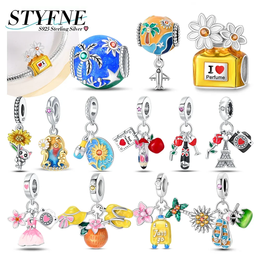 

Charms 925 Silver Seaside Series Red Wine Rose Dress Slippers Fashion Woman Pendant Bead Fit Original Bracelets DIY Jewelry Gift