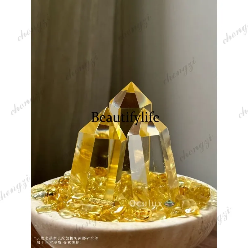 A73 natural citrine travertine home desktop decoration yellow crystal ball ornament daily gift opening gift