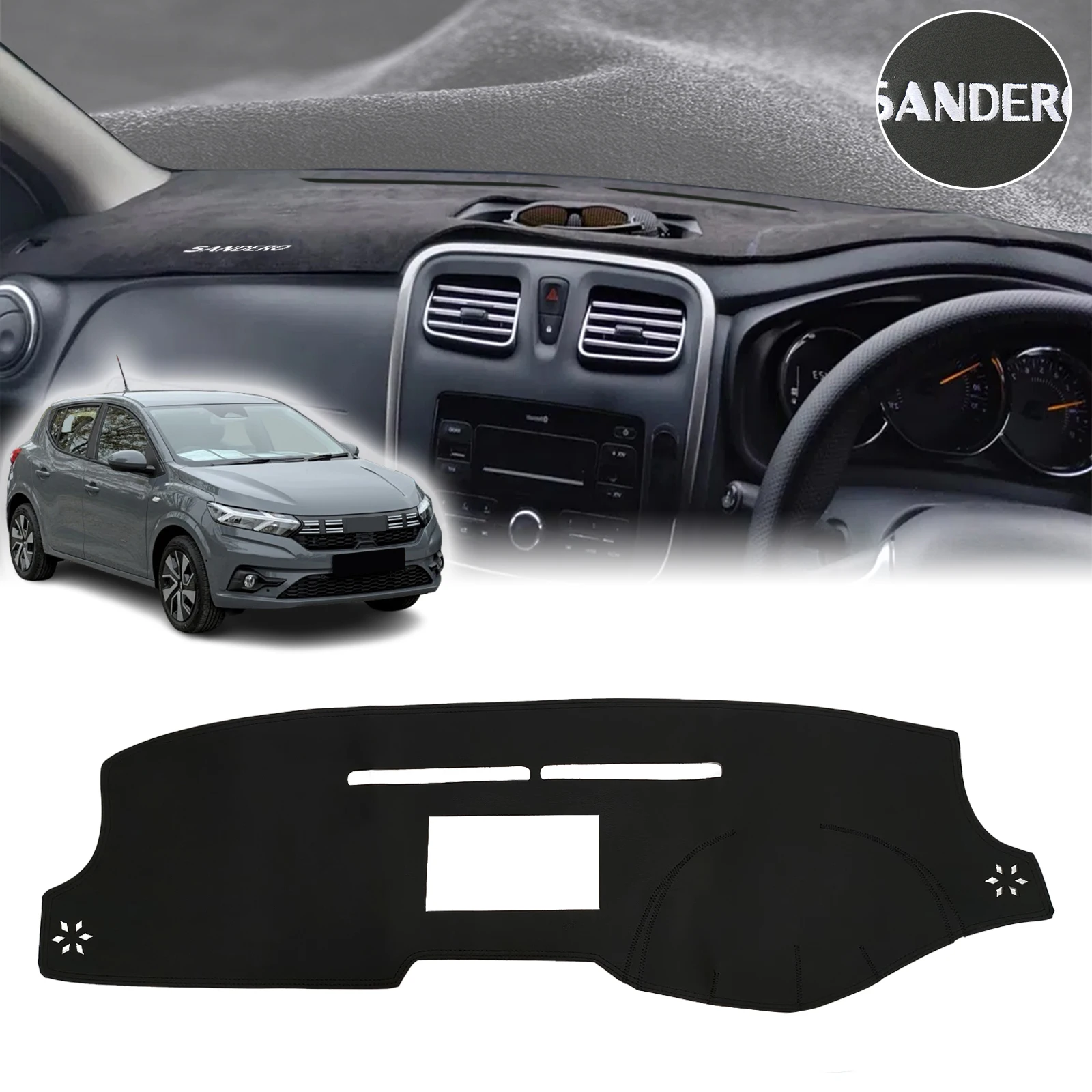 for Dacia Renault Sandero 2020-2013 Stepway II 2 RS Perfect Fit Dashboard Mat Sun Protection Anti‑Reflection Cover Dash Pad