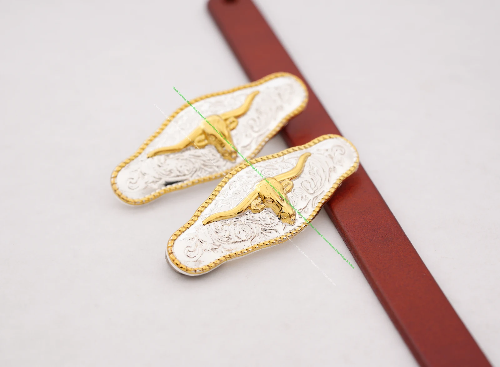 6X 65*24mm Gold Cowboy Longhorn Bull Leathercraft Horse Saddles Belt Conchos