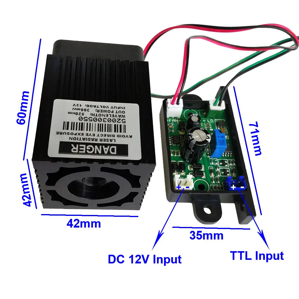 Imagem -06 - Laser Verde 300mw Iluminação Palco 12v com Modulação Ttl Rgb Diodo Laser T198iser 532nm