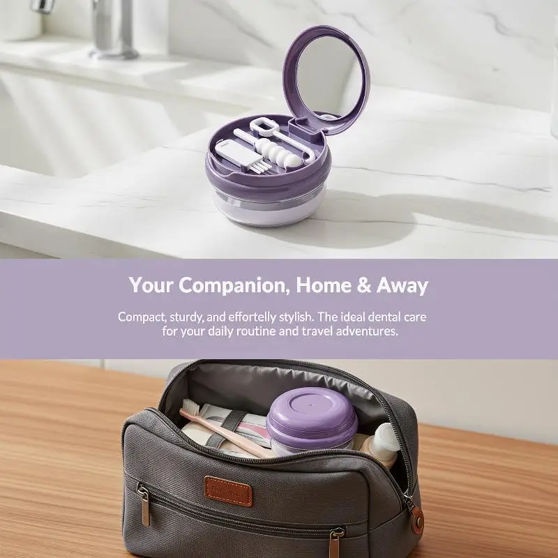 Dental Appliance Storage Box Spring Lift Aligner Retainer Denture Case Layered Design Leakproof Structure Daily Travel Oral Care