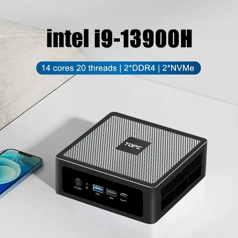 

TOPC Gamer Desktop Mini PC 13th Gen Intel Core i9 13900H i7 13700H 2*DDR4 2xNVMe 2xLAN Win11 Office/Home Computer WiFi6E DP HDMI